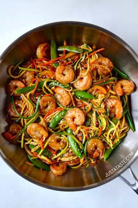 Asian Zucchini Noodle Stir Fry Shrimp