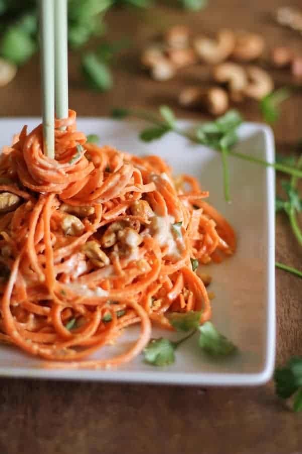 Raw Carrot Pasta Ginger Lime Peanut Sauce