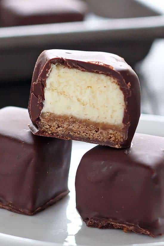 Chocolate Covered Cheesecake Bites