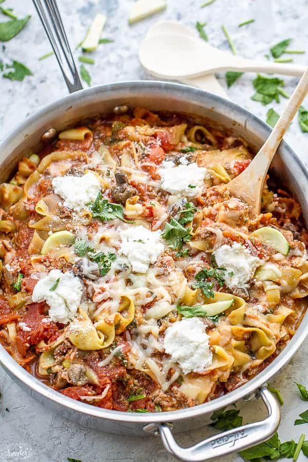 One Pan Skillet Lasagna with Ribbon Zucchini Noodles