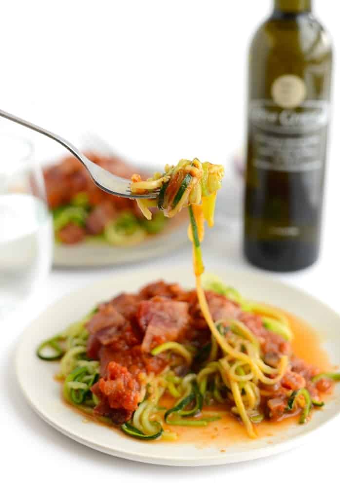 Zoodle Pasta Mushroom Onion Marinara Bacon