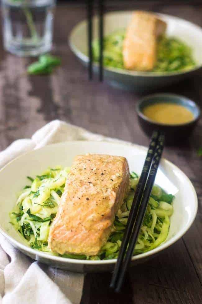 Zucchini Noodles Coconut Curry Salmon