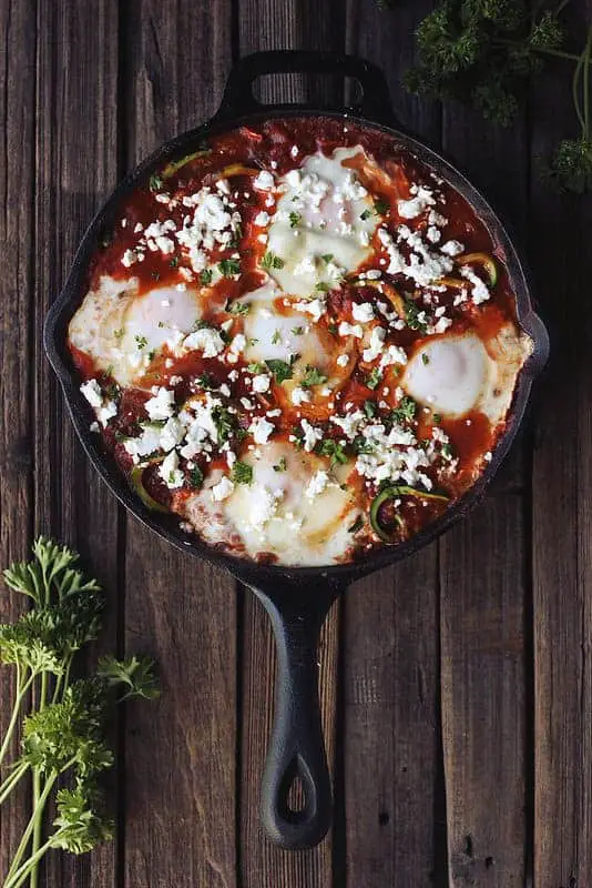 Zucchini Noodle Shakshuka Eggs Poached Spicy Tomato