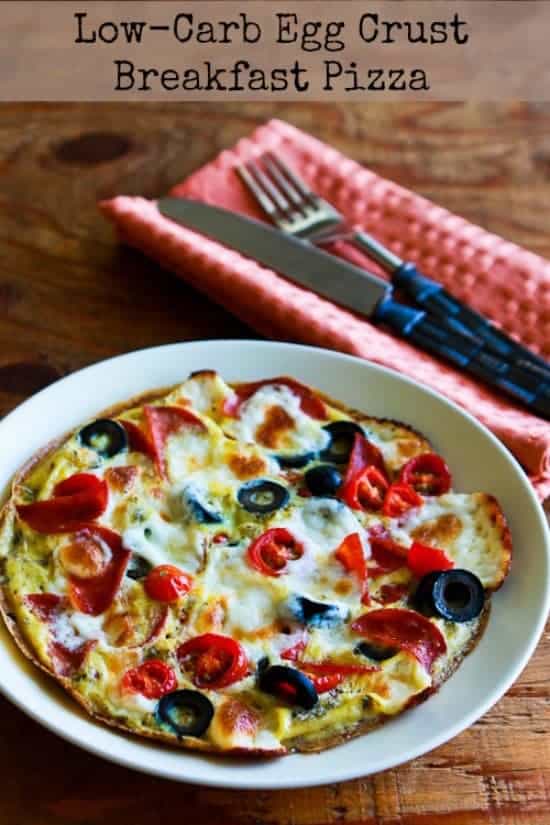 Egg Crust Breakfast Pizza With Pepperoni and Olives