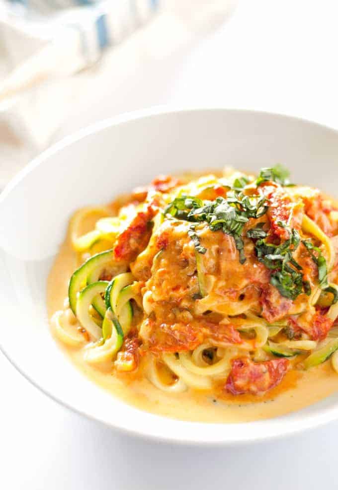Zucchini Noodles with Sun Dried Tomato Cream Sauce