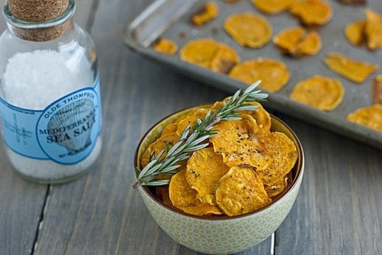 Garlic Rosemary Baked Sweet Potato Chips