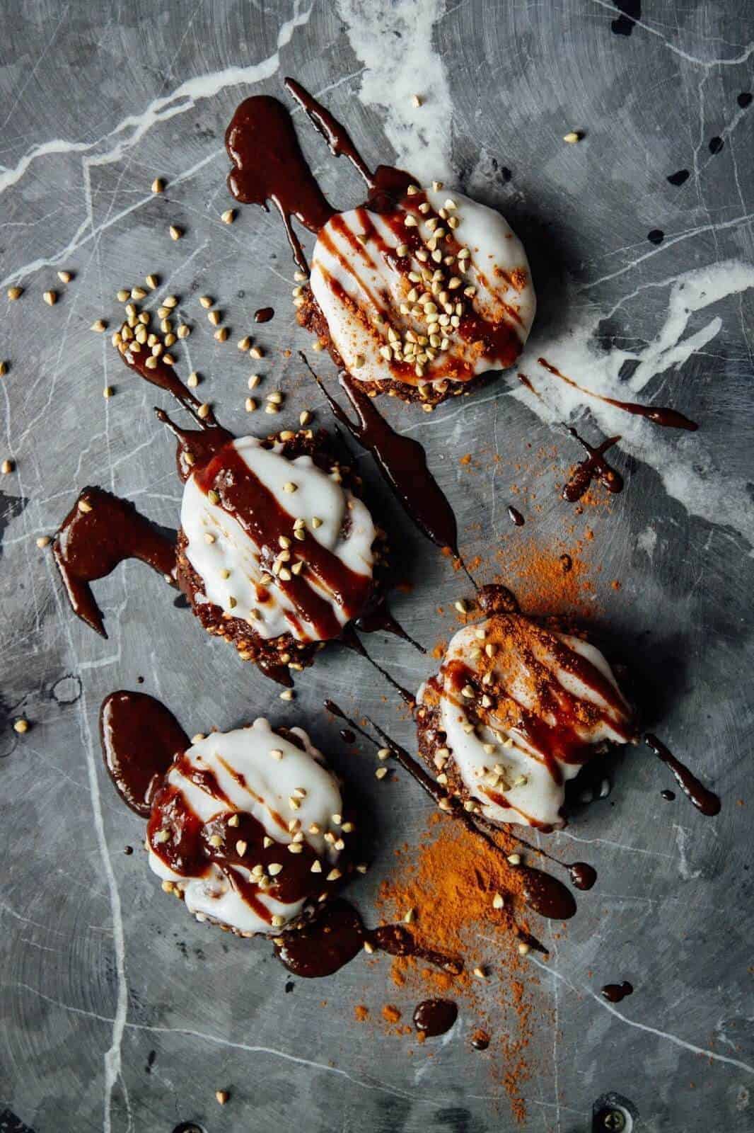 Banana Bread Cookies With Coconut Cream + Chocolate Sauce