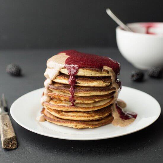 Paleo Pancakes With Almond Butter & Blackberry Sauce