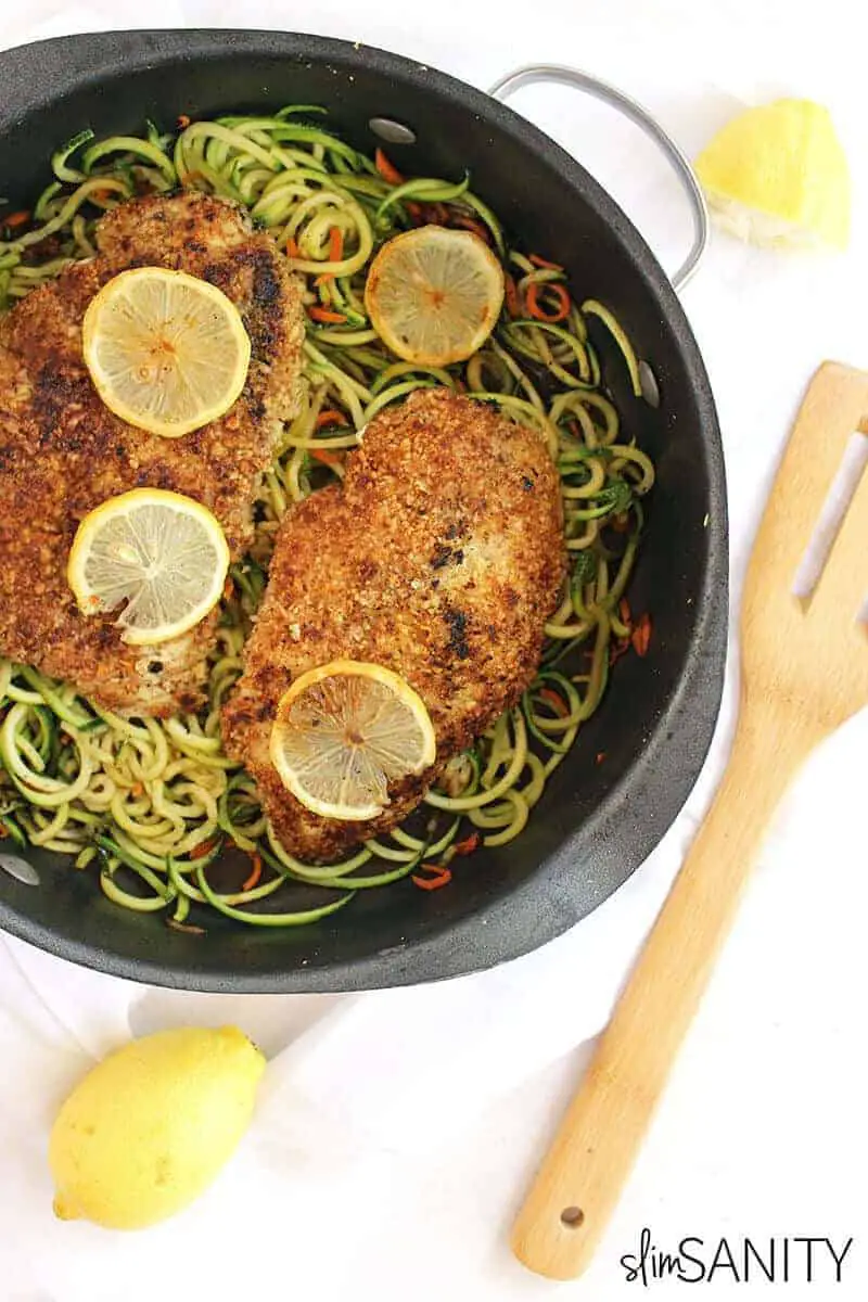 Almond Crusted Chicken With Lemon Zucchini Noodles