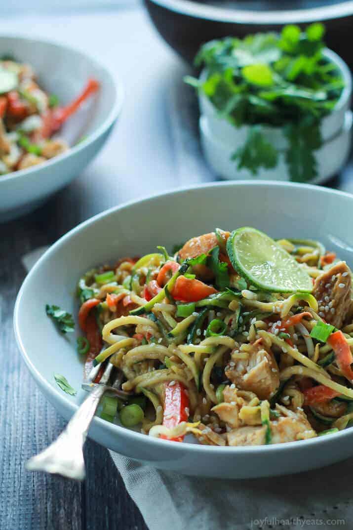 Thai Chicken Zucchini Noodles With Spicy Peanut Sauce
