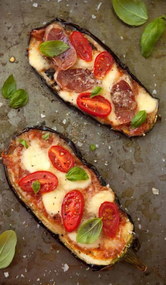 Grilled and Baked Aubergine “Pizza”