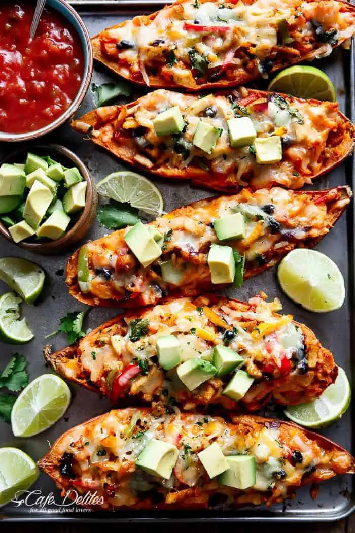 Twice Baked Chicken Fajita Sweet Potatoes