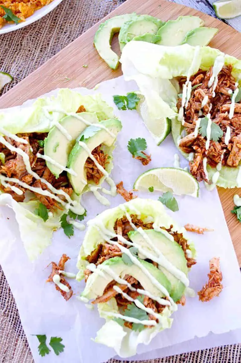 Chipotle Pulled Pork Lettuce Wraps with Avocado Aioli