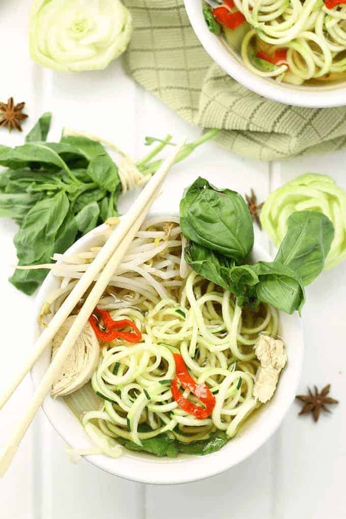 Healthy Chicken Pho with Zucchini Noodles