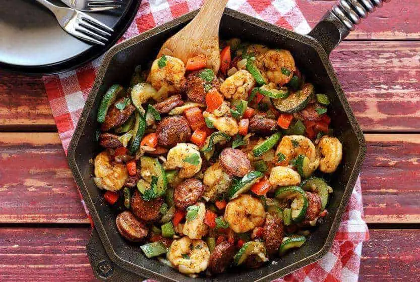 20 Minute Shrimp Sausage Paleo Skillet Meal