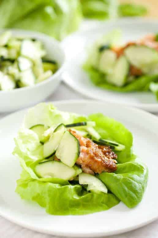 Miso Salmon Lettuce Wraps and Wasabi Cucumbers