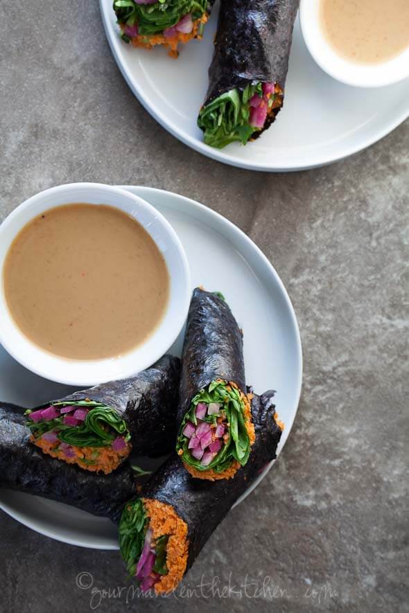 Vegetable Nori Wraps with Sunflower Butter Dipping Sauce