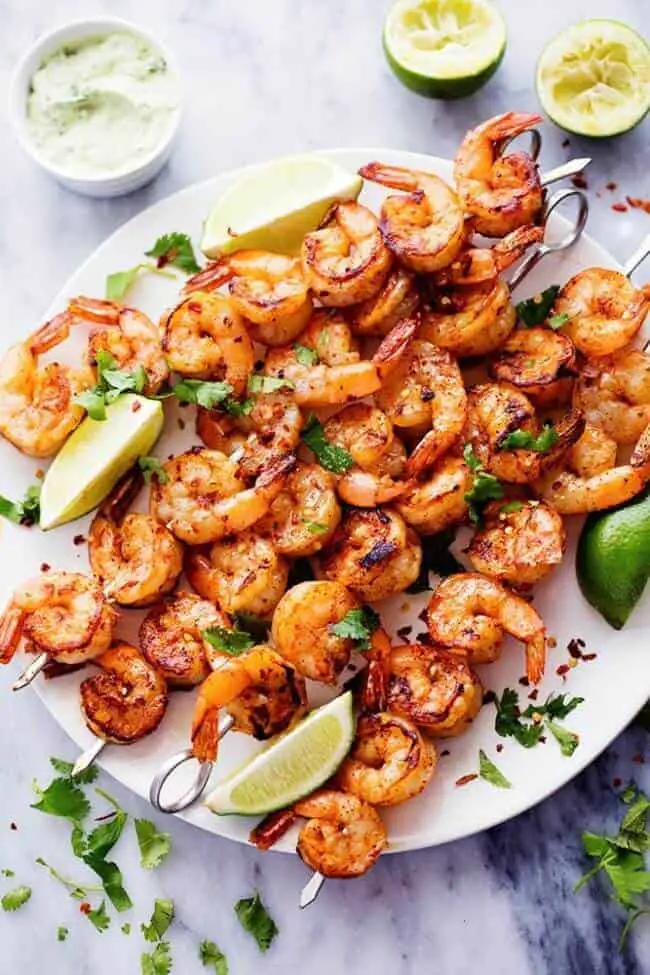 Spicy Lime Shrimp with Creamy Avocado Cilantro Sauce