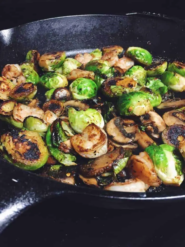 Cast Iron Skillet Brussels Sprouts and Shrimp